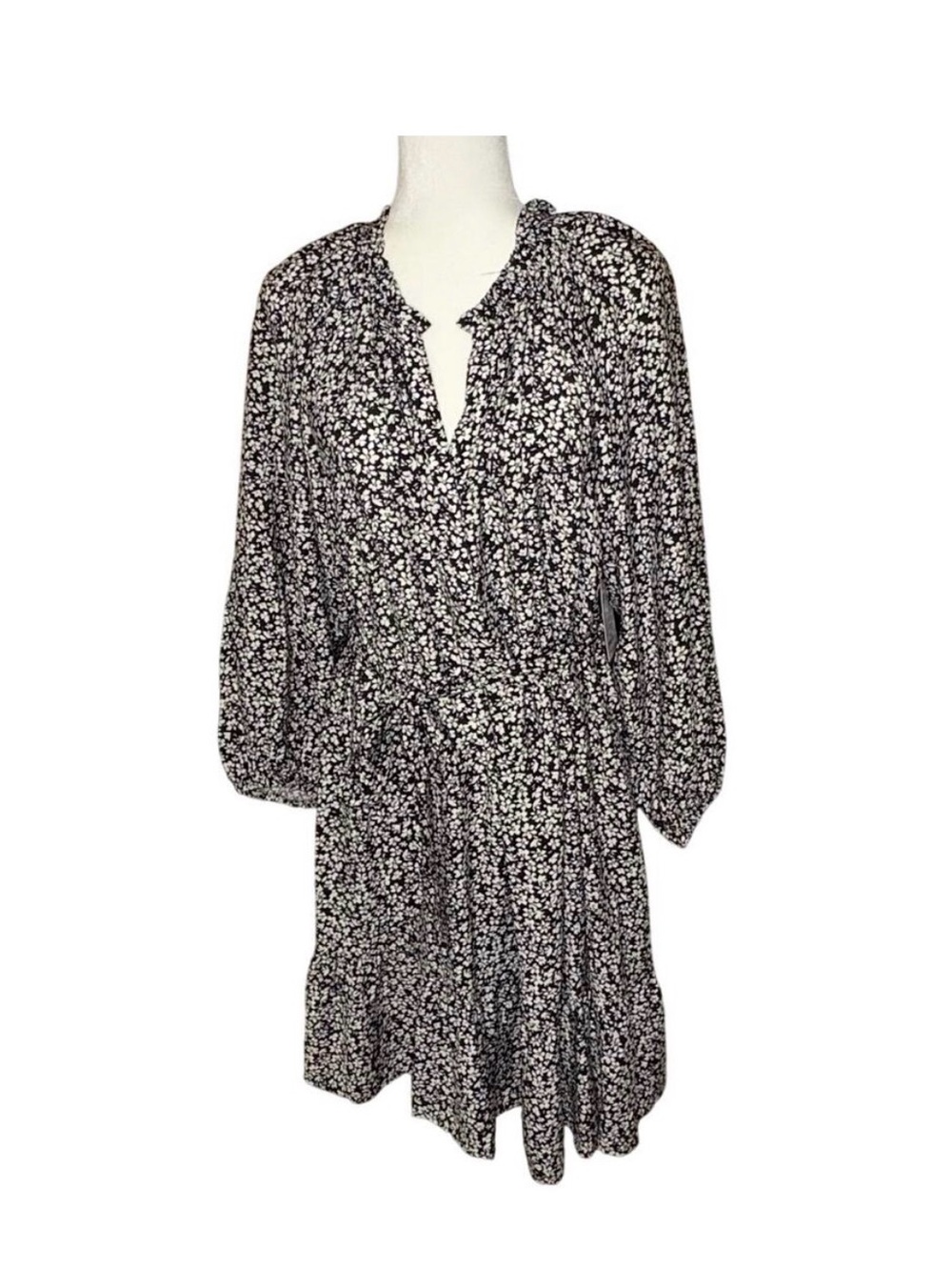 Sonoma Black Mini Dress with White Floral Print